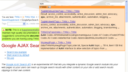 Screen layout after search (click to enlarge)