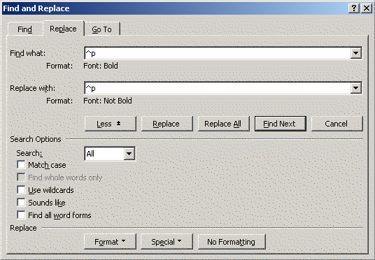 Search/Replace Dialogue