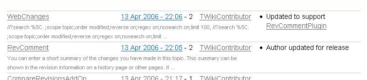 Screenshot: Example output of WebChanges