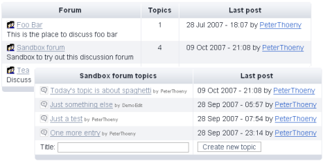 Screenshot of forums table and forum topics table
